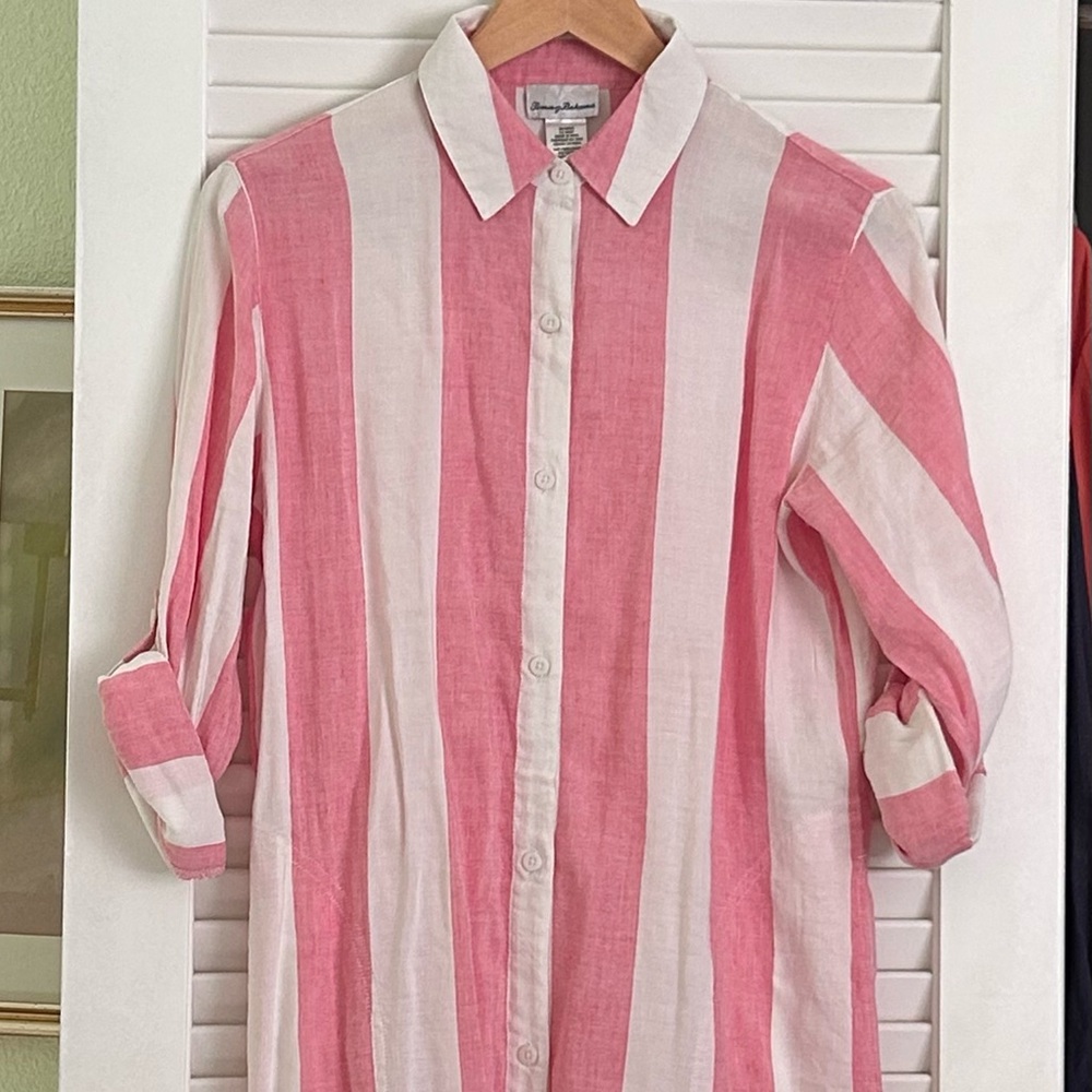 Tommy Bahama Pink and White Striped Swim Coverup